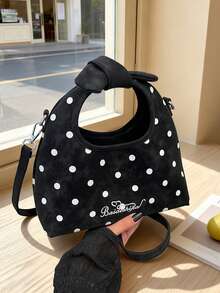 1pc Fashionable Versatile Women's Handbag, PU Polka Dot Fabric, Cute Crescent Shaped Crossbody Bag, Adjustable Shoulder Strap, Suitable For Young Women - Travel, Shopping, Classroom, Date, Women's Gift, Office, Work, Office, Business - Black - View 7