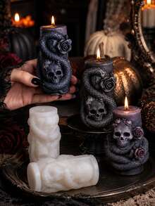 Molde de silicona para vela perfumada con forma de esqueleto de serpiente y calavera de Halloween, molde de vela con forma de árbol muerto y calavera DIY, molde para manualidades de resina, yeso, arcilla y hormigón, decoración del hogar y regalo festivo - moldes de Halloween - Ver 1