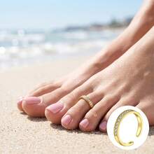 1 Pieza Anillos para los Dedos de los Pies para Mujeres Chapados en Oro de 18K Simples con CZ Banda Triple Abierta Anillos Ajustables para los Dedos de los Pies Joyería de Verano para la Playa para Mujeres y Hombres - Dorado - View 14