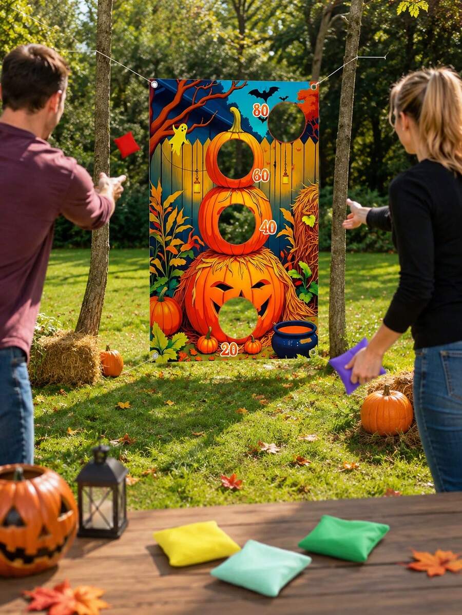 7/2pcs Banner Permainan Lempar Halloween - Pola Menakutkan, Tengkorak, dan Kelelawar, Sempurna untuk Permainan Keluarga, Pesta Kebun, dan Perayaan Musiman. Dekorasi Halloween, Ciptakan Suasana Meriah. - beraneka warna - View 1