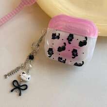 Cute Black Cat Polka Dot Bluetooth Earphone Protective Case, Compatible With 1/2/3/4/Pro/PRO 2 And New Pro 3 Series, With Fishbone, Cat Head, Bow, Pearl Pendant Keychain, Spring Birthday Anniversary Easter Gift - Multicolor - View 3