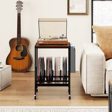 Rolling Record Player Stand Mobile Vinyl Display Shelf Turntable Stand With Magazine Holder Bag - Brown - View 6
