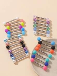 6件組 螢光鈦合金 14G 直棒乳環 & 舌環，尺寸 12mm, 14mm, 16mm, 18mm - 彩色 - 查看 1