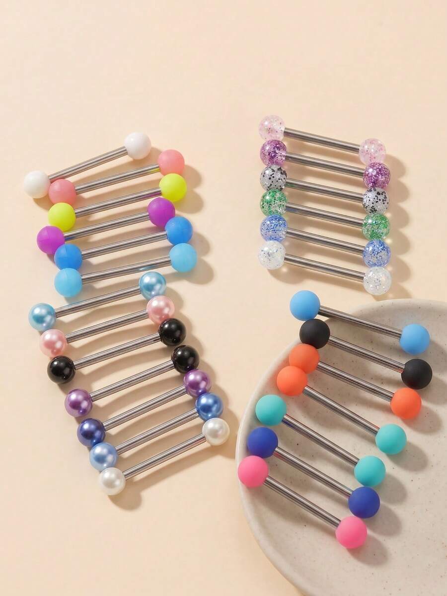 6件組 螢光鈦合金 14G 直棒乳環 & 舌環,尺寸 12mm, 14mm, 16mm, 18mm - 彩色 - 查看 1