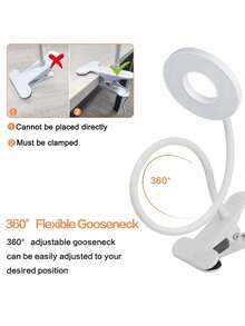 1pc Portable Reading Book Light With Clip, Adjustable Arm, USB Powered, Night Reading Light, Book Light, Suitable For Indoor/Outdoor Travel Lighting, Room Decoration, Books, School, Reading, Gift For Book Lovers, Living Room Lighting - Circular Table Lamp - View 7