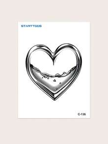 STARTTOOS Liquid Metal Cyberpunk Y2K Silver Heart Pattern Tattoo Temporary Sticker For Arm, Ankle And Body Skin, 1pc - Silver - View 8
