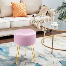 Dressing Table Stool Round – Vanity Stool With Padded Seat, Makeup Stool For Bedroom Living Room - Pink - View 4