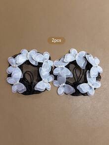 2pcs White Butterfly Hair Net Simple Style Hair Tie Performance Dance Headpiece Ponytail Elastics Rubber Bands - Multicolor - View 3