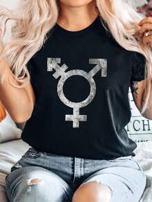 Women's T-Shirt With Print TRANSGENDER SYMBOL T-SHIRT Transgender Bigender Genderqueer Rights Transsexual - Black - View 1