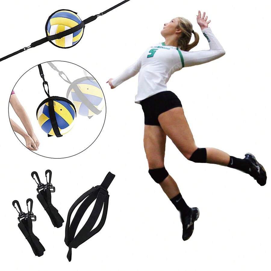 1pc Elastic Volleyball Trainer Adjustable Spike & Pass Practice Band With Jump Height Assist Training Strap - Black - View 1