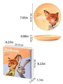Ensemble de vaisselle en céramique officiel co-marqué Disney Zootopia, assiettes à dîner et bols à riz en relief 3D, design mignon Judy Hopps & Nick Wilde, artisanat sous-glaçure haute température, assiettes de service pour la maison, vaisselle de couple exquise, cadeau parfait pour anniversaire et fêtes - Lin jaune - Voir 5