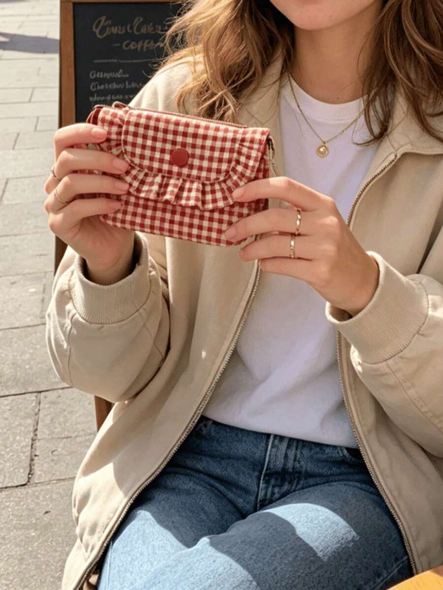 Cute Plaid Camera Bag CCD Storage Pouch Canvas Camera Case Mini Square Makeup Bag Camera Dust-Proof Storage Bag Camera Storage Pouch Women's Lipstick Sanitary Napkin Storage Bag Wallet Coin Purse Card Holder Small Makeup Zipper Bag