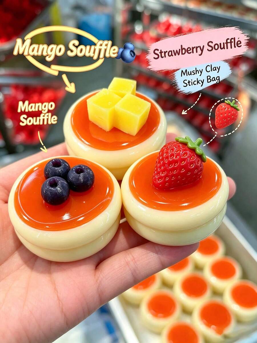 Brinquedo de Alívio de Estresse Macio e Fofo Tipo Soufflé de Lama, Gadget de Descompressão de Rebote Lento de Doce Macio de Queijo, Brinquedo Infantil, Brinquedo Fidget para Ansiedade, Pequeno Presente de Feriado