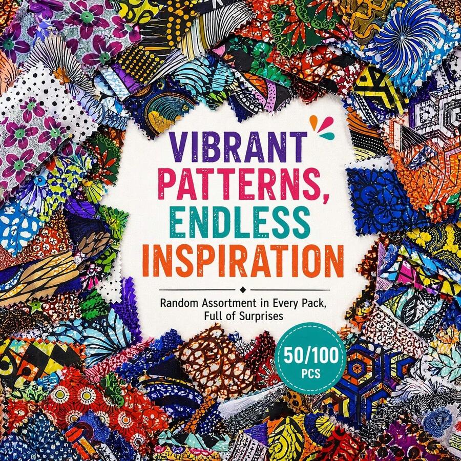 (Model Terbaru yang Telah Ditingkatkan) 50/100 lembar Kain Batik Afrika - Potongan Persegi 12,7*12,7 Cm, Warna Acak, Cocok untuk Patchwork, Menjahit, Scrapbooking | Kain Kerajinan Tekstil Afrika Aneka Warna dengan Efek Sobek - bawaan - View 1