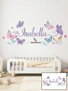 Custom Butterfly Name Wall Decal, Personalized Bedroom Wall Sticker, Elegant Butterfly Room Decor, Removable Vinyl Name Decoration (Sticker Only), Nursery - Multicolor - View 1
