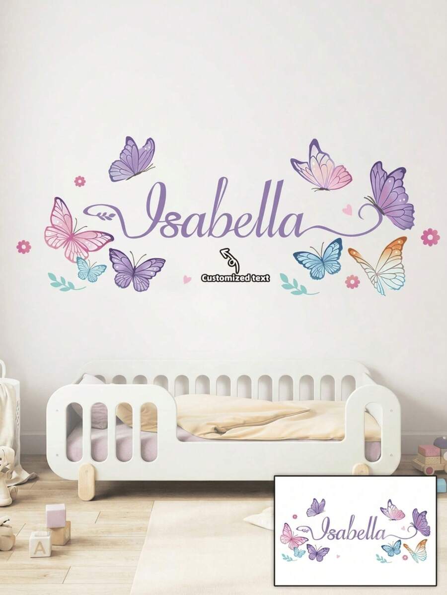 Custom Butterfly Name Wall Decal, Personalized Bedroom Wall Sticker, Elegant Butterfly Room Decor, Removable Vinyl Name Decoration (Sticker Only), Nursery - Multicolor - View 1