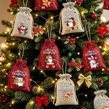CARRIECUR Christmas Burlap Drawstring Bags, 12 Designs Cute Santa & Snowman Print Gift Bags For Christmas Party, Holiday Gift Wrapping, Classroom Activities & Party Supplies - View 2