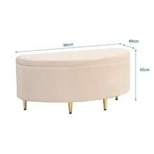 Upholstered Bench With Storage, Upholstered Bench With Velvet Storage Box, Footstool With Metal Legs, Suitable For Hallway, Living Room, Bedroom, 90 X 40 X 42 Cm - 米色 - 查看 2