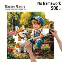 500 Stücke Erwachsenen Mini Puzzle Box - Dieses präzise geschnittene Erwachsenen Herausforderungs-Puzzle zeigt eine herzerwärmende Szene eines süßen Kindes und eines flauschigen Hundes. Kratzfestes Material, hochschwieriges Design, geeignet für Erwachsenen-Lässig, Familienunterhaltung und kann nach der Fertigstellung als DIY-Heimdekoration oder Kunstsammlung verwendet werden. Auch eine großartige Geschenkidee für Halloween, Weihnachten und Gehirnherausforderungen. - Verschiedenfarbig - Übersicht 2