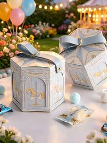 5/10pcs Vintage Carousel Shaped Candy Boxes, 3 Colors Available, Exquisite Handheld Design With Premium Texture, Adds Dreamy Romantic Atmosphere To Weddings - Candy Boxes - View 1