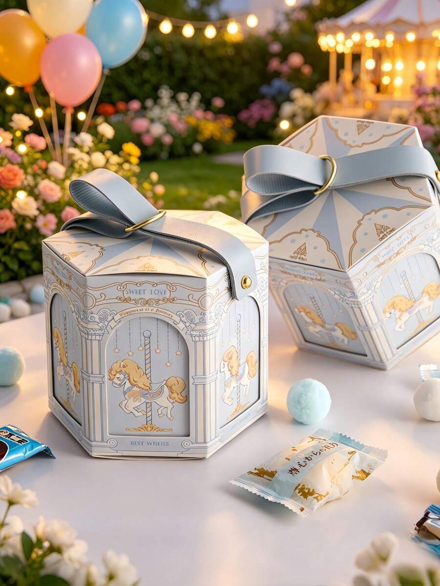 5/10pcs Vintage Carousel Shaped Candy Boxes, 3 Colors Available, Exquisite Handheld Design With Premium Texture, Adds Dreamy Romantic Atmosphere To Weddings - Candy Boxes - View 1