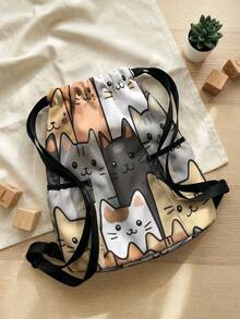 1pc Drawstring Backpack, Multi-Scenario Universal, Extra Large Capacity, Ultra Lightweight & Portable, Durable, High Aesthetic, Foldable Storage Bag, Cat Pattern Drawstring Fitness Sports Backpack, Dust-Proof Storage, Suitable For Outdoor Travel, Fitness, Daily Commute And School Use - Multicolor - View 5