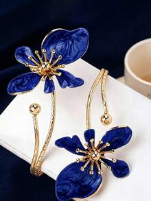 1Pc Adjustable Open Floral Enamel Arm Cuff, Multi-Color Swirl Petal With Gold Stamen,Women's Beach & Festival Statement Jewelry - Flowers - View 12