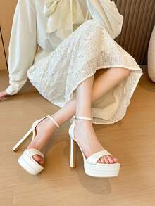Women's New Round Toe High Heel Sandals, Versatile Fashion Party Date Sandals, Sexy Daily Commute Wedding Banquet High Heel Platform Sandals - Beige - View 5