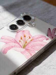 1pc Creative Pink Butterfly Pattern Transparent Four-Corner Shockproof Raised Screen Design Phone Case, Compatible With Google Pixel 9 Pro XL/Smart 8/Hot 40i/Spark 20/Spark 20C/Spark Go 2024/Moto G84/Honor X9b/Ace 3V/Galaxy S26 S25 S24Ultra S24Plus S24FE S23 S22 S21 S20 A73 A72 A70 A55 A54 A53 A52 A50 A30 A42 A35 A34 A33 A25 A24 A20 A30 A15 A56 A57 A16 A17 A07 - Clear - View 4