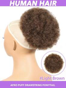1pc Afro Puff DrawstHair Buns -Drawstring Ponytail Extension Human Hair | Kinky Curly Bun Hairpiece With Secure Clips & Adjustable Strap, Natural Black & Light Brown - Easy To Style For Everyday, Parties, Photoshoots 6 8 Inch #1B #4 - Multicolor - View 14