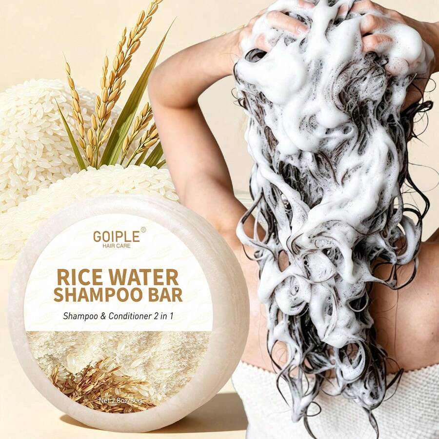洗髮皂(白米水皂)適用於頭髮,天然洗髮與護髮二合一,溫和清潔與保濕護髮皂,適合男女使用 - G-80g-rice-water - 查看 1