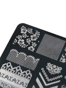 美甲印花鋼板 經典蕾絲花卉格紋邊框蝴蝶結葉片圖案 美甲模板 美甲印刷模板 DIY 美甲裝飾模具工具 復古蕾絲網格花卉設計印花鋼板 適用於美甲沙龍與居家美甲創作 - 銀色 - 查看 4