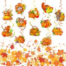 24pcs Thanksgiving Hanging Swirl Decorations 12pcs Pumpkin Maple Leaf Paper Cards 12pcs Orange&Yellow PVC Swirls Autumn Harvest Hanging Swirls Ceiling Decor For Fall Thanksgiving Party Home Decor - Multicolor - View 7