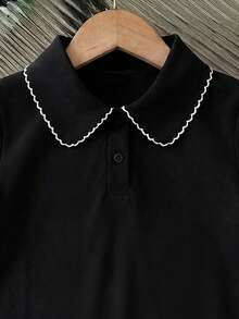 1件女童夏季新款Polo领短袖T恤，儿童百搭休闲可爱活力T恤 - 黑色 - 查看 3