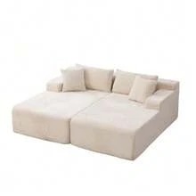 Modular Compression Sofa In Chenille Fabric, Filled With 30D High-Resilience Foam. Easy To Move And Featuring A Non-Slip Base, It Is Ideal For Living Rooms And Other Spaces. Beige - 象牙白 - 查看 9