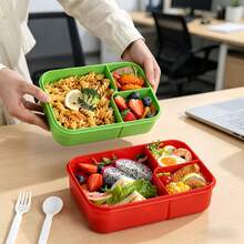 Adult Bento Lunch Box With Utensils, 3-Compartment Meal Box, Microwave , Easy To Clean, Suitable For Office Workers And Students - Multicolor - View 4