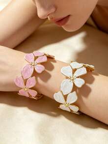 2PCS Minimalist Fashion Vintage Elegant Gentle Style Oil Drop Enamel Four-Leaf Flower Bracelet & Ring Set, Stainless Steel Women's Jewelry Set, Suitable For Daily Wear/Garden Party/Evening Party/Afternoon Tea/Street Style/Holiday Gift For Girlfriend - Yellow Gold - View 10