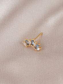 1pc Inlaid Cubic Zirconia Minimalist Stud Earrings, Women's Daily, Date, Party, Gathering Matching, Copper Jewelry - Yellow Gold - View 5