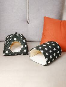 2 piezas Cama para hámster con patrón de estrellas negras, túnel para cobaya, escondite para conejo, nido cálido lavable para mascotas pequeñas con túnel para cobaya, set de accesorios para jaula de escondite para conejo, adecuado para hámsters, hurones, conejos - Negro - Ver 7