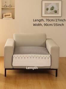 1pc Feather Embroidery Quilted Couch Cover, Sofa Couch Cover, Feather Embroidered Quilted Detail Sofa Towel,Backrest And Armrest Not Included - Grey - View 7