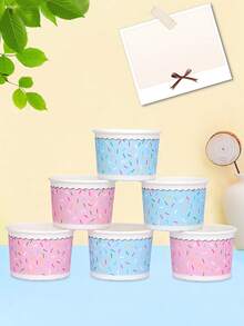 10pcs/20pcs/40pcs Ice Cream Paper Cups,Treat Bowls 7.5cm/3in Bottom 9cm/3.5in Top 6.2cm/2.5inc Height, Pink & Blue Sprinkle Confetti Pattern Wavy Rim Dessert Containers For Sundae, Frozen Yogurt, Snack, Party Favors, Birthday Supplies - Multicolor - View 4