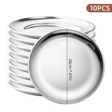 Set Piring Makan Stainless Steel Tahan Lama 1/5/10 Buah, Piring Logam Anti Pecah yang Dapat Digunakan Kembali, Piring Saji yang Dapat Ditumpuk untuk Santapan Sehari-hari, BBQ, dan Aktivitas Luar Ruangan - Perak - View 12