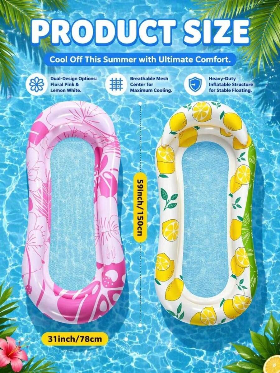 Comfortable Inflatable Water Hammock, Mesh Pool Floating Lounge Chair With Headrest, Suitable For Pool, Beach, Lake Summer Relaxation Floating Chair - Multicolor - View 1