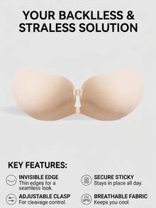 Push-Up Invisible Bra - Strong Support, Seamless Design, Lightweight And Comfortable, Naturally Lifts Breasts And Provides Excellent Support. - Apricot - View 3