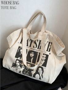 KATS/EYE Handbag/Shoulder Bag, PINKY UP, MANON, SOPHIA, DANIELA, LARA, MEGAN, YOONCHAE, Y2K Retro Style Pattern, Large Capacity Canvas Bag, CAT EYE KATSEYE Tote Bag, EYEKONS Fan Enthusiast Versatile Item - Multicolor - View 4
