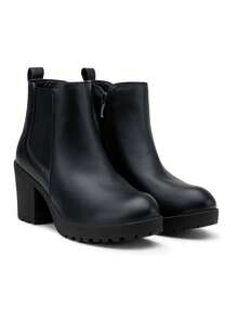 Women's  Chunky Low Heel Chelsea Booties, Platform Ankle Boots With Elastic Panels - Black - View 6
