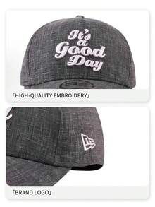 New Era "It's A Good Day" 灰色亞麻棒球帽，休閒平頂帽，日常街頭穿搭頭飾 - 深灰色 - 查看 5