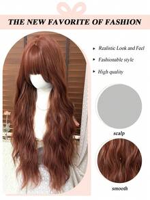 [TOPSHE LUMA] 26 Inch Loose Wave Full Head Wig With Bangs, Rusty Ginger Color, Premium Heat-Resistant Fiber, Soft Voluminous Curly Hair, Warm Autumn Korean Style Full Head Wig, Suitable For All Occasions, Halloween - Multicolor - View 6
