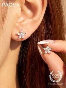 1 Pair Women's Elegant Unique Zirconia Platinum Jewelry, Exquisite Jewelry, Suitable For Anniversary Birthday Gift - Silver - View 2