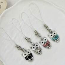 4 piezas Cadena de teléfono con colgante de búho de strass colorido, amuleto de teléfono, accesorio de teléfono lindo, decoración colgante de bolsa de teléfono suave y adorable - Multicolor - Ver 6